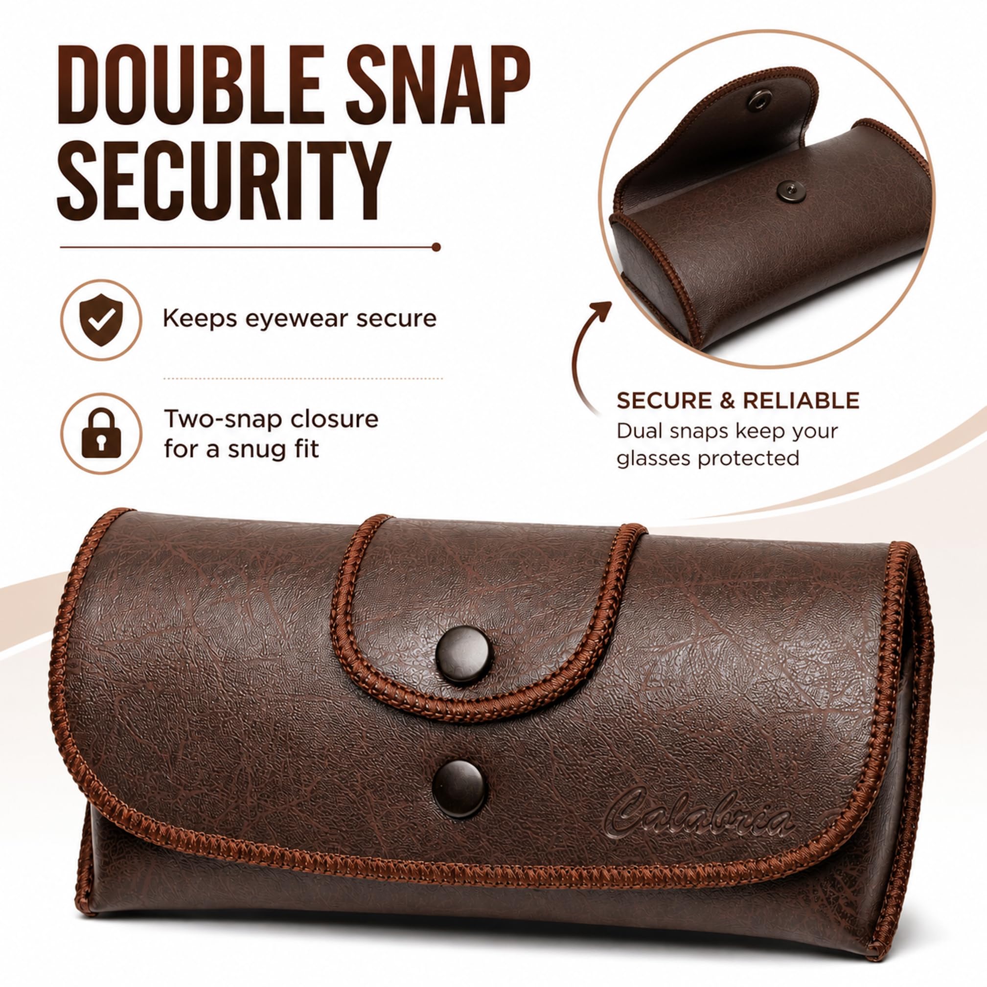 Calabria Double Snap Belt Loop Eyeglass Case PU Leather Black